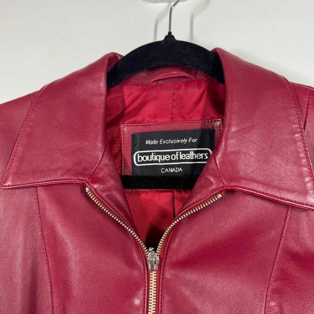 Boutique of Leathers Canada Burgundy Red Genuine Leather Zip Moto Jacket Small - Picture 5 of 15